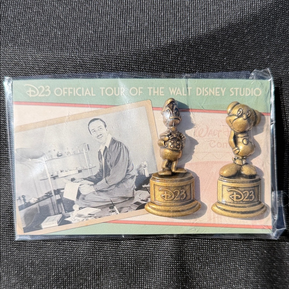 D23 Walt Disney Studio Tour Exclusive Mickey and Donald Bronze Statue Pin Set